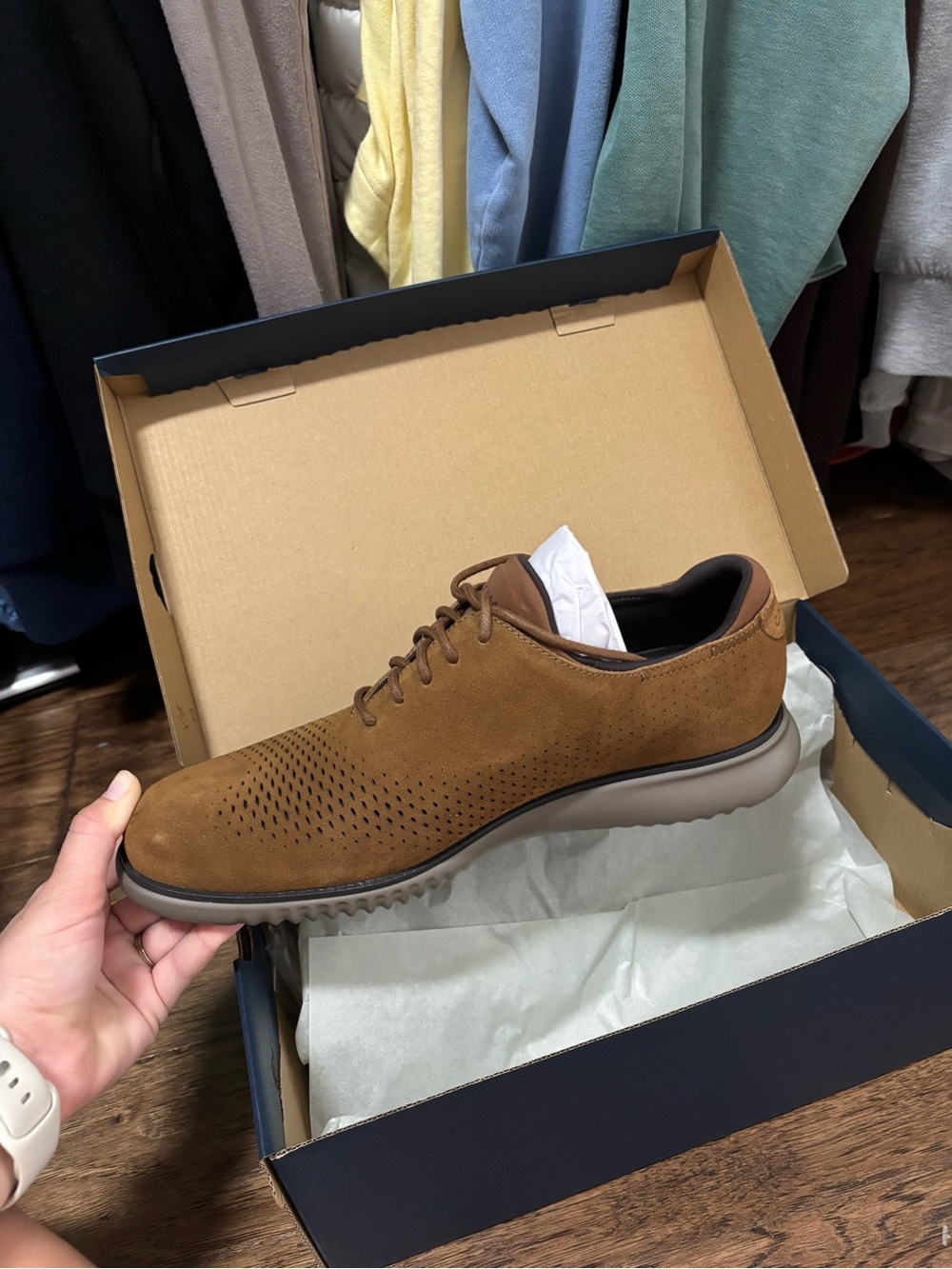 Cole Haan Men's Brown Suede Perforated Lace-Up Oxfords